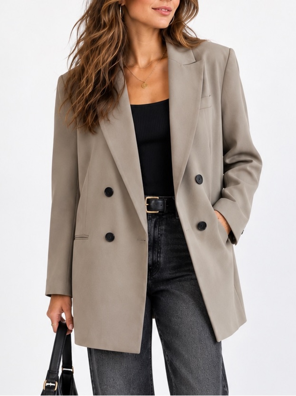 H&M Longline Double Breasted Taupe Blazer Jacket Large